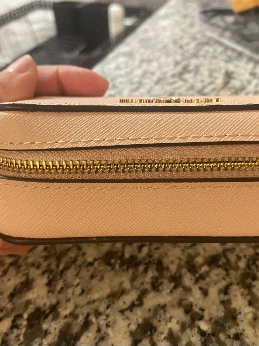 Michael Kors Pink Perforated MK Crossbody with Gold Logo